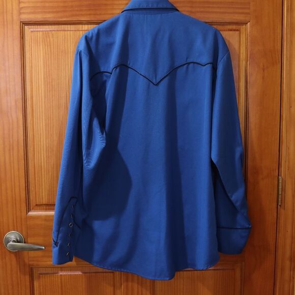 Scully Vintage Blue Western Pearl Snap Rockabilly Mens Snap Button Shirt LG - Picture 10 of 16